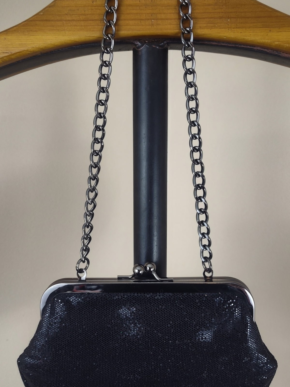 Express Black Sequin Chain-Handle Clutch